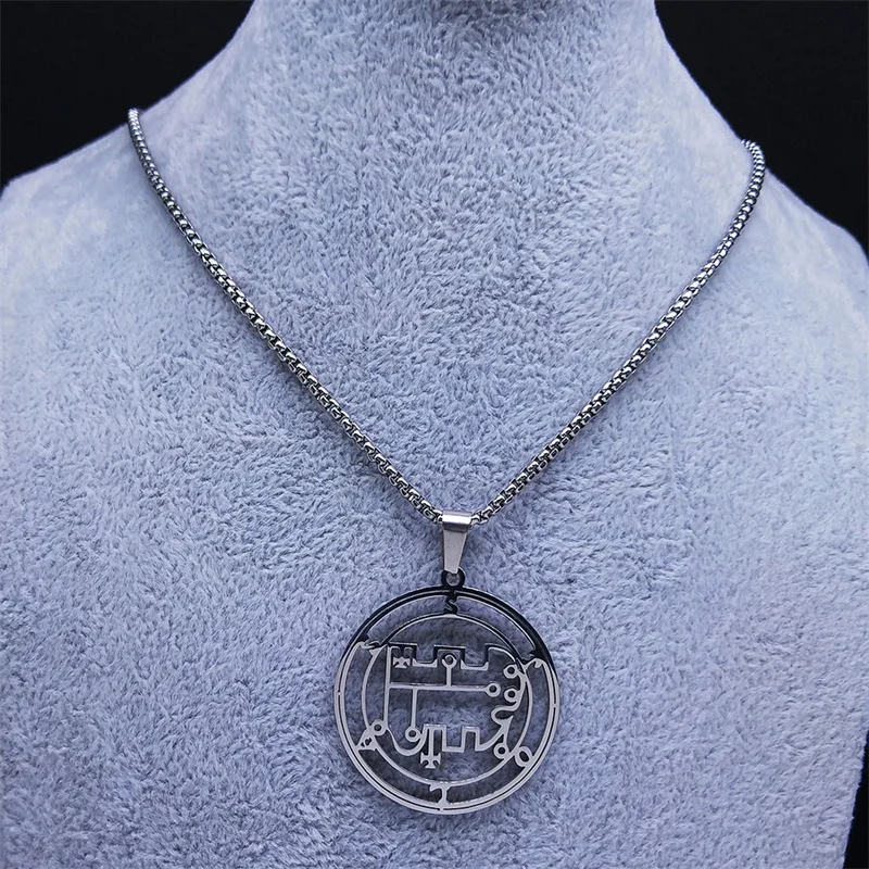 Dämon STOLAS Sigil Satan Edelstahl Anhänger Halskette Dichtung Frauen Silber Farbe Hohl Baphomet Halsketten Schmuck Geschenk N7091S – Detail 5