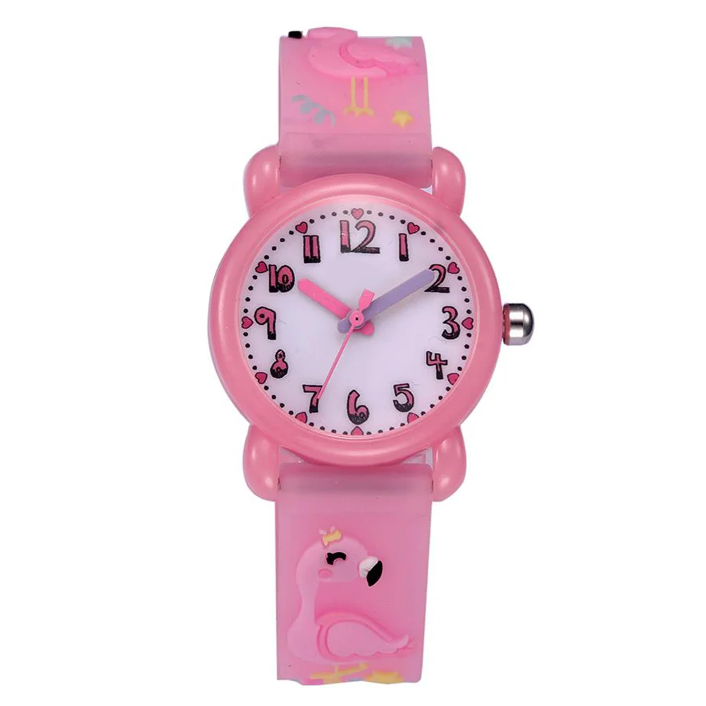 1Pcs Watch Waterproof Cartoon 3D Flamingo Pattern Pink Wristwatch Durable for Gift Watch
