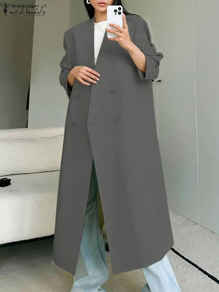 

ZANZEA Vintage V-neck Buttons Blazer Women Long Trench Coats 2024 Spring Holiday Solid Outwears Office Lady Fashion Street Coats