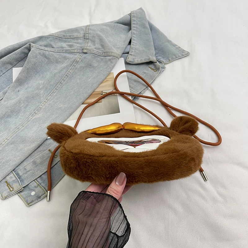 أزياء الجدة الفتيات لطيف القرد أفخم حقيبة كتف صغيرة فروي الهاتف Crossbody محفظة لينة الكرتون الحيوان المرأة حقيبة ساعي