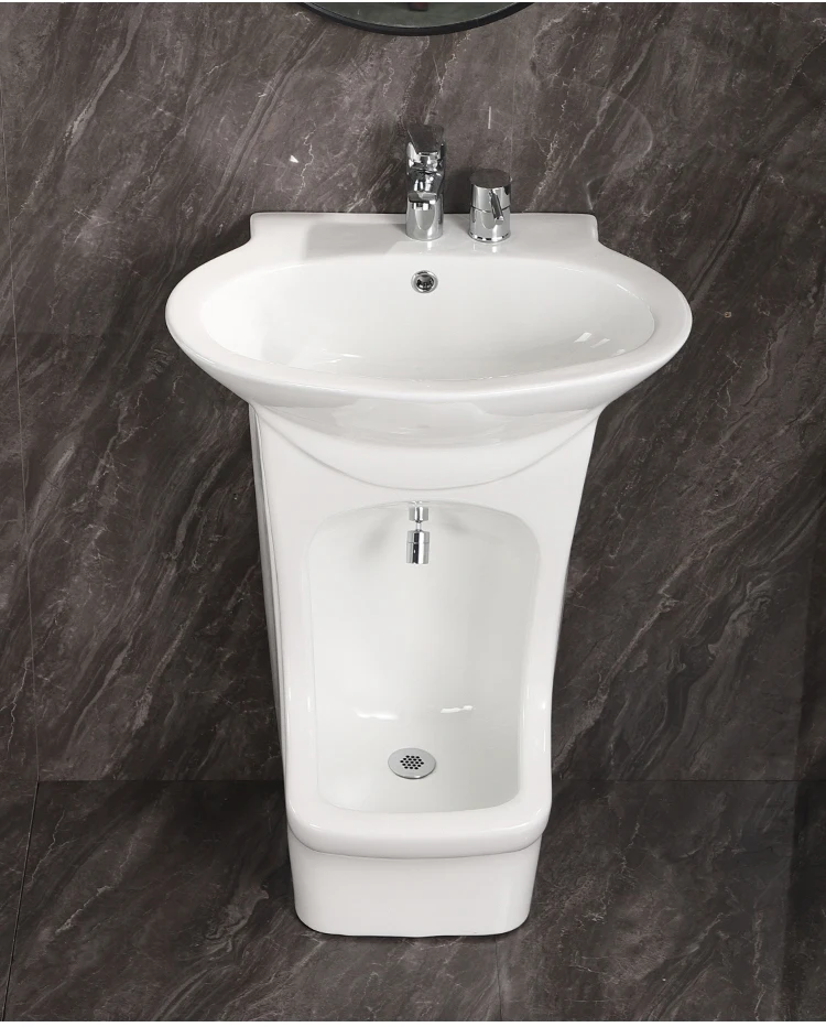 Modern Style Wudu Mate Wash Basin Ceramic Lavabo Small Foot Oval Pedestal Sinks Single-Hole Faucet Practical Wudu Wash Station