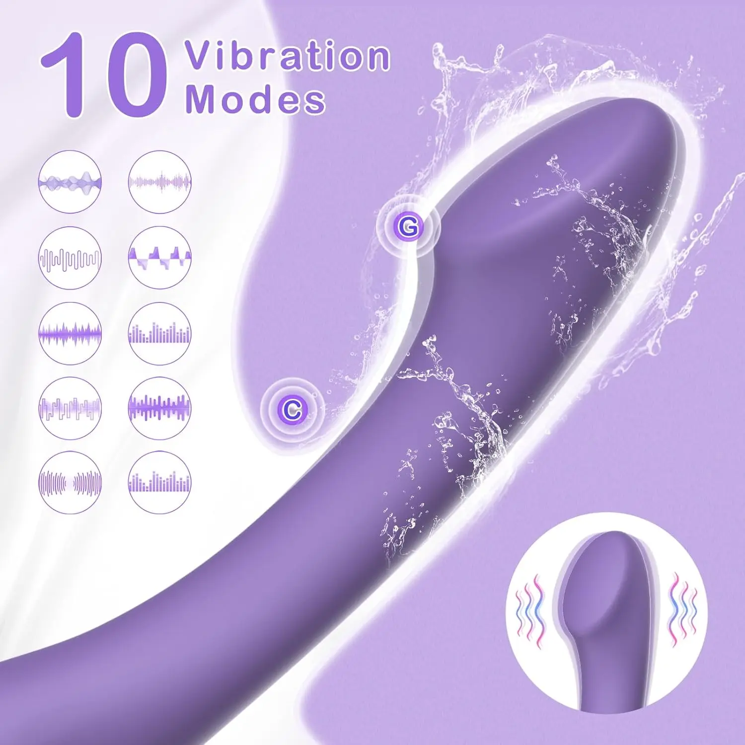 Juguete vibrador de punto G - Estimulador de punto G de clítoris ergonómico en forma de arco pene prótesis, juguete para adultos con 10 vibraciones potentes m