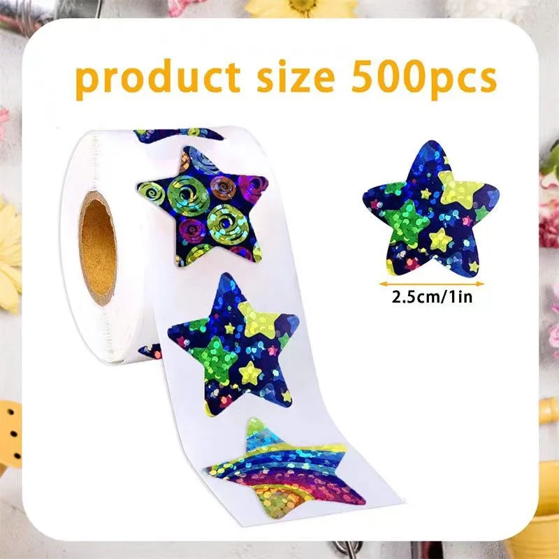 500Pcs/Roll Blue Star Stickers paper Cartoon Outer Space Star Rewards Stickers Starry Sky For Learning Rewards Game Party Gift