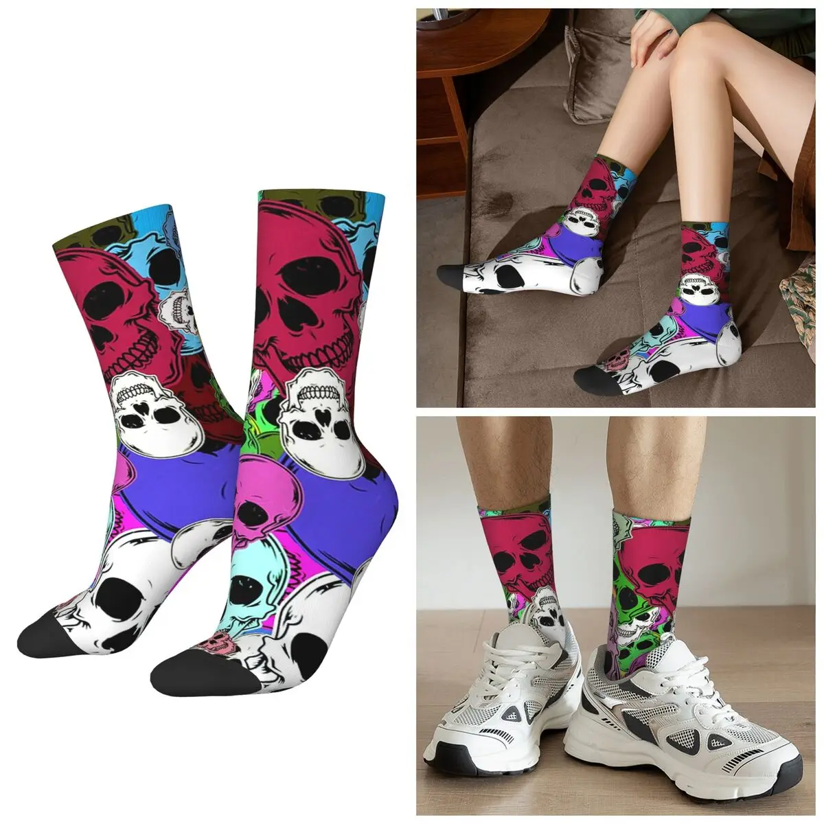 All Seasons Crew Stockings Skull Graffiti Design In A Cartoon Socks Crazy Hip Hop Long Socks for Men Women Valentine's Day Gifts