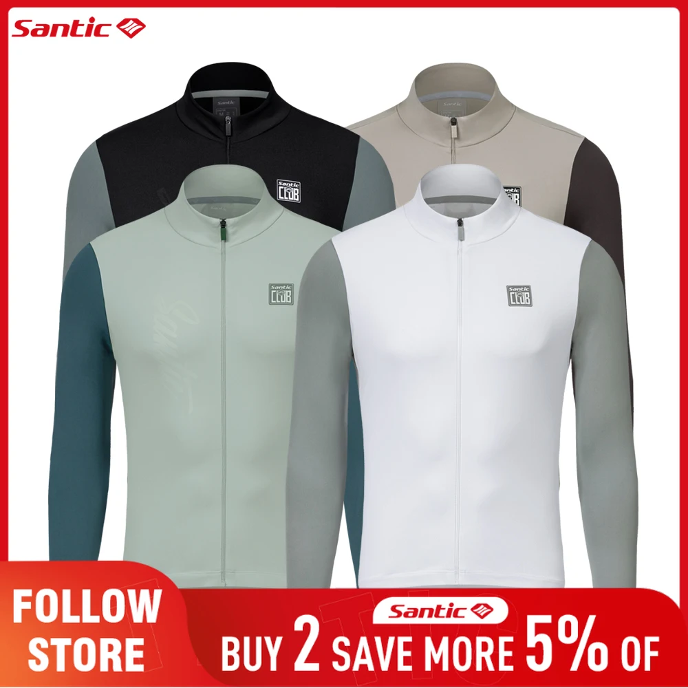 

Santic Men's Cycling Jerseys Autumn Winter Thermal Fleece Bicycle Clothing Outdoor Windproof Full Zipper Long Sleeve Riding Tops