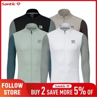 Santic-camisetas de ciclismo para hombre, ropa térmica de lana para bicicleta, camisetas de manga larga con cremallera completa a prueba de viento para exteriores, Otoño e Invierno