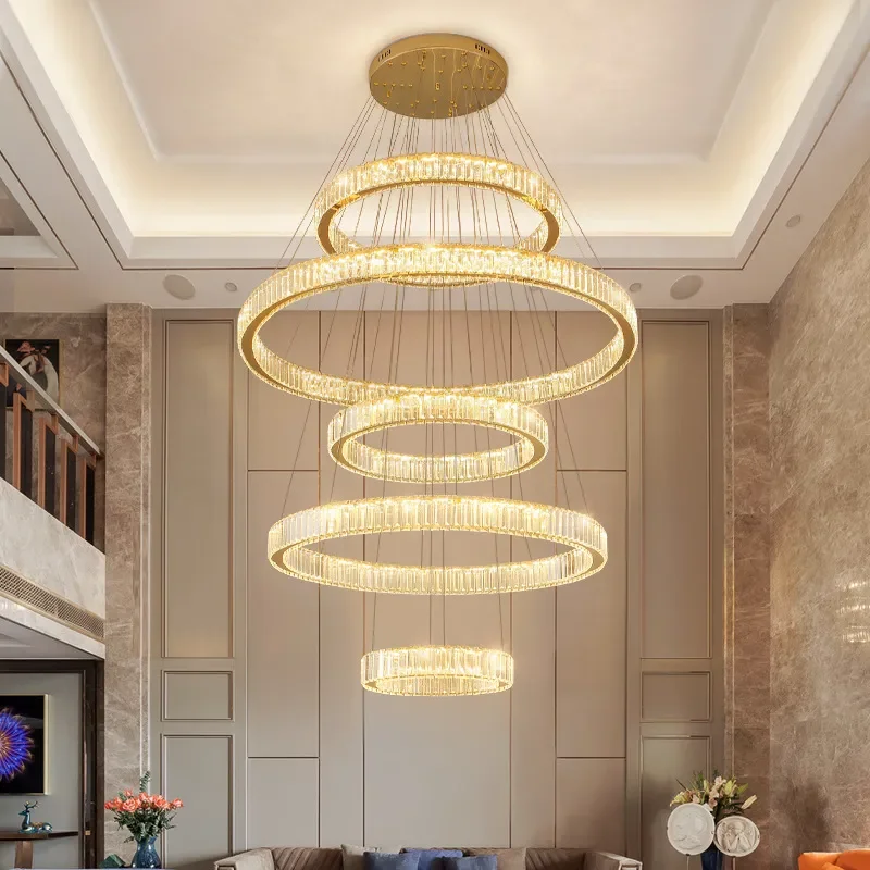 Modern Luxury Crystal Chandelier for Villa Living Room Duplex Loft Apartment Rotating Staircase High Ceiling Light Fixture