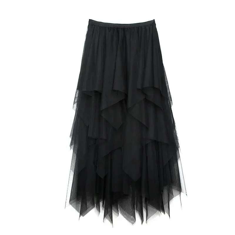 Moda verano tutú falda de mujer Harajuku tul inferior Faldas Casual alta cintura Midi Faldas de malla ropa de mujer Saia Jupe Femme