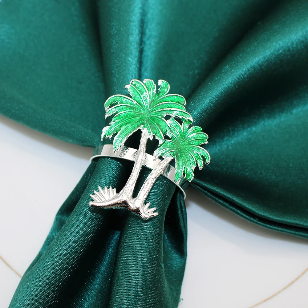 6 pçs palmeira guardanapo anéis folha verde guardanapos suportes mesa de jantar decoração feriado casamento tropical fontes de festa hwc73