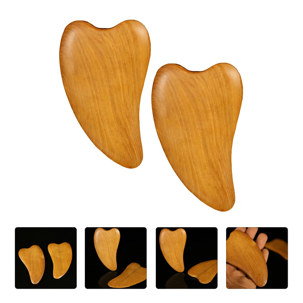 2 Pcs Face Scraping Tablets Baby Shampoo Fascia Wooden Holder Meridians Therapy Scraper