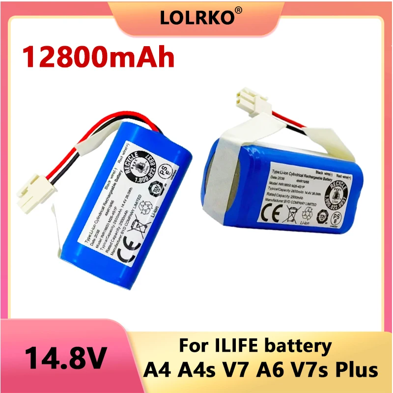 

14.8V 12800mAh Robot Vacuum Replacement Battery For ILIFE A4,A4s,A6,A7,A8,A9,V7,V7S Robot INR18650 M26-4S1P Batteries