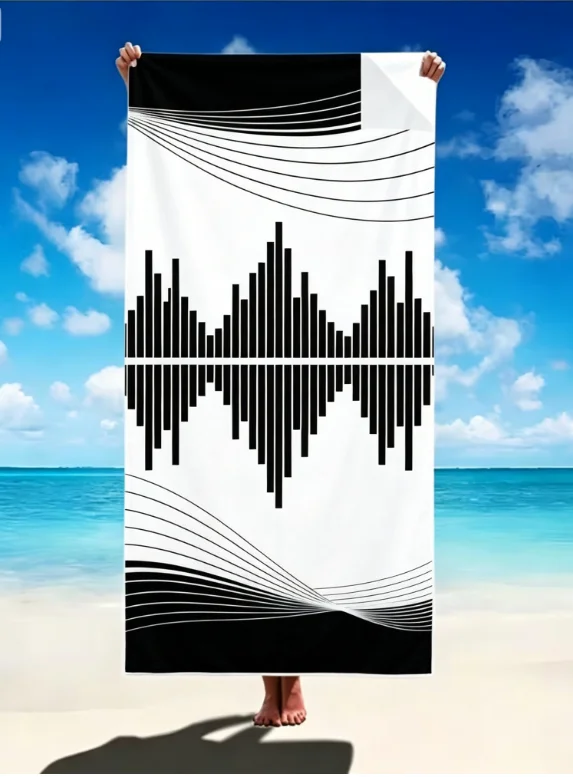 Music Note Print Beach Towel, Microfiber Large Sand Free Quick Dry, Piano Keys Treble Clef Design, Soft Absorbent