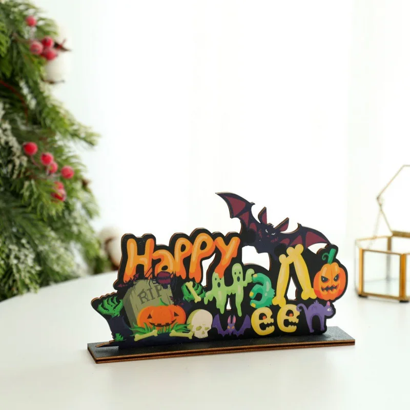 New Happy Halloween Wooden Ornamnets Ghost Boo Horror Zombie Night Scene Layout Desktop Decoration Trick or Treat Party Supplies