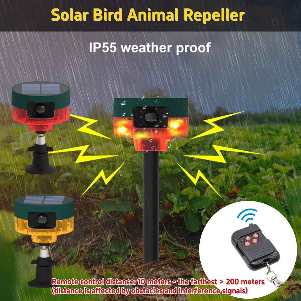 

Solar Birds Beast Repeller with Flashing Light Wild Animal Deterrent 360-degree Induction Alarm IP55 for Wild Boar Rabbit Deer