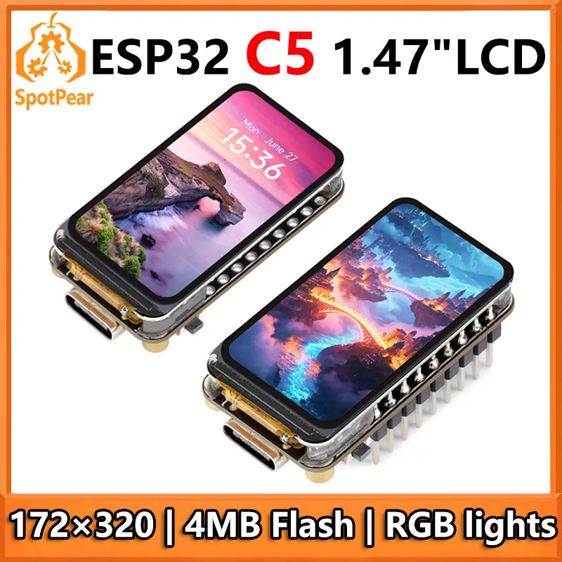 ESP32 C5 Development Board 1.47 inch LCD Display Screen ST7789 For WiFi6/LVGL/HMI Onborad SD-Port/RGB-LED