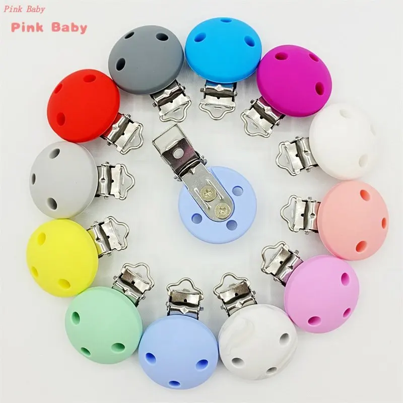 10Pcs Round Baby Pacifer Clips 35mm Silicone Teether Clip DIY Baby Dummy Chain Nipple Holder Soother Teething Toy Accessories