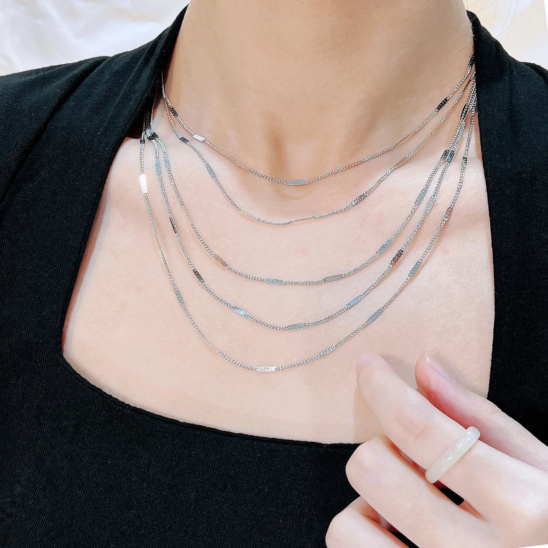 S925 sterling silver necklace multi-layer necklace women's versatile light luxury bracelet long fringed earrings