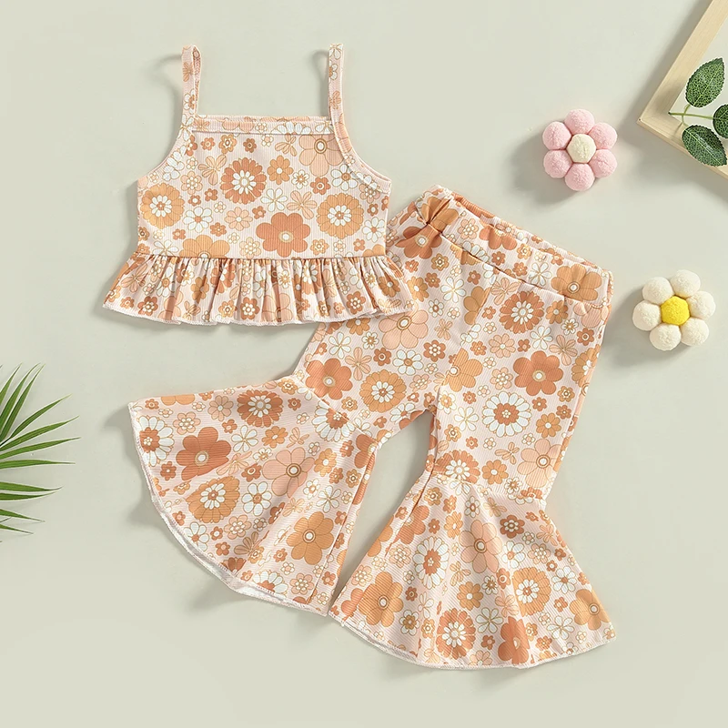 2023-03-03 Lioraitiin 0-4Years Toddler Girls 2Pcs Summer Outfit Sets Sleeveless Backless Sling Vest Floral Flared Pants