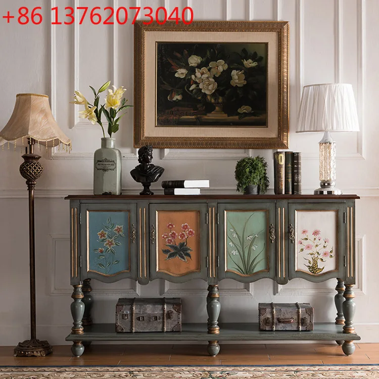 

Supreme American Entrance Cabinet Villa Living Room Furniture Long Counter Luxury Locker Solid Wood Retro Painted Dining