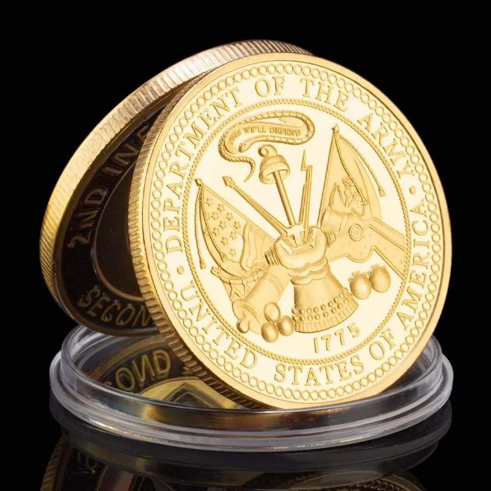 United States 2nd Infantry Division Department of The Army Souvenir Golden Challenge Coin Second To None Commemorative Coin