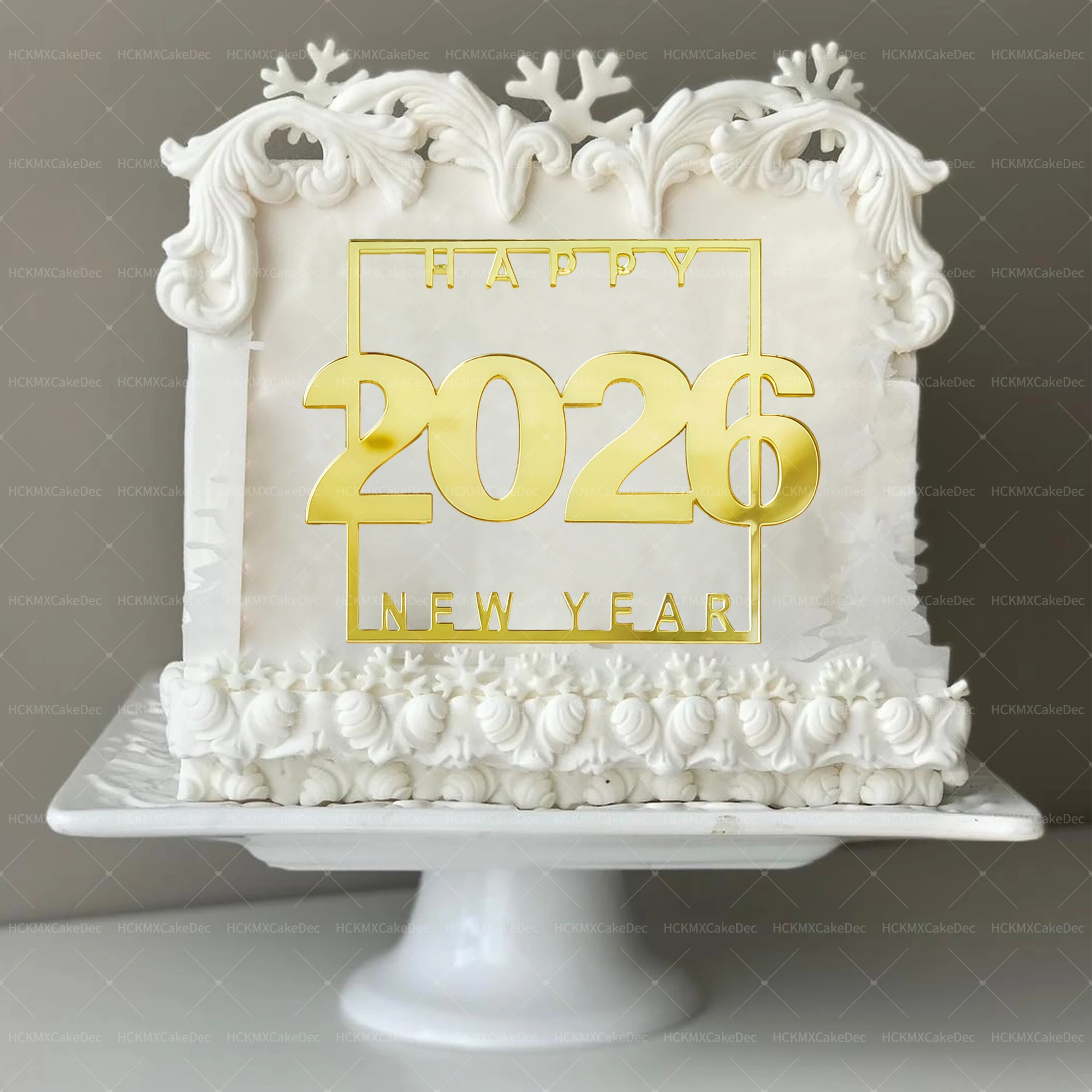 Ins feliz ano novo bolo de aniversário topper ouro acrílico festa de ano novo bolo topper presentes de festa em casa decoração de sobremesa ﻿