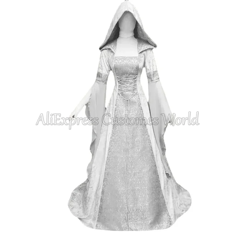 القرون الوسطى هالوين عصر النهضة كوس زي الكبار المجهزة صد فستان تأثيري ازياء كرنفال للنساء فستان الساحرة الهدايا