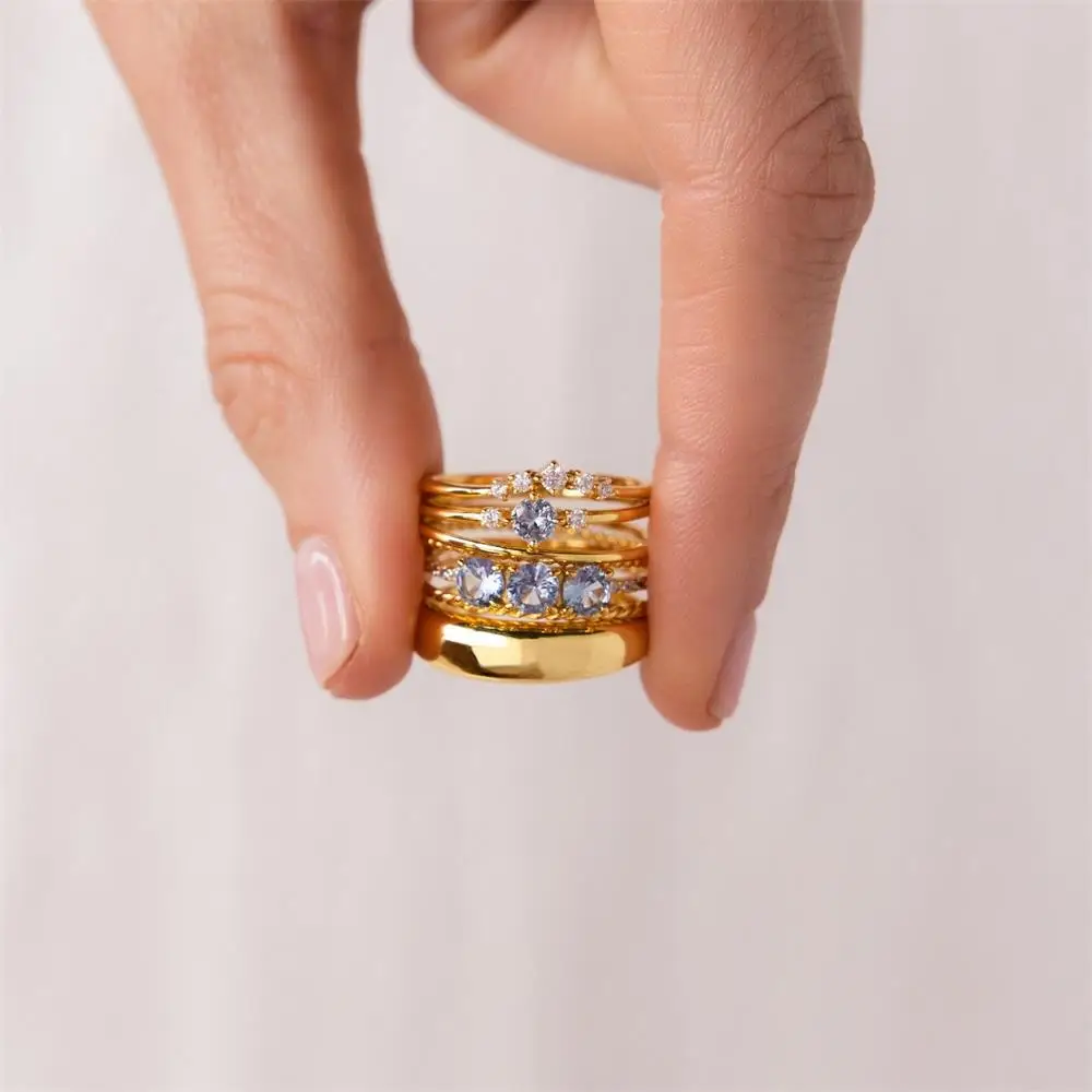 3pair/set Exquisite Gold Plated Blue Crystal Zircon Rings Bride Wedding Jewelry Accessories Wholesale Charm Finger Ring Aneis