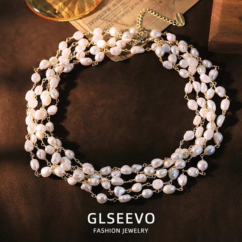متعدد الطبقات اللؤلؤ الطبيعي قلادة جديدة خفيفة فاخرة موضة مخصصة قلادة هدية للنساء مجوهرات GN0817