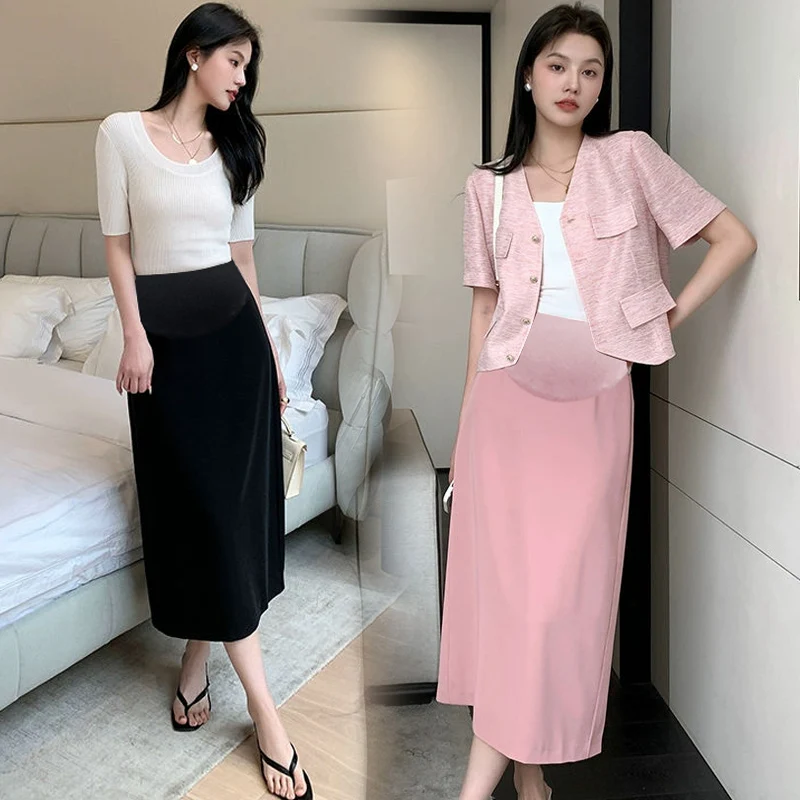 

Korean Style Maternity Suits Skirts for Summer Thin High Waist Pregnant Woman One Step Skirt Slim Hips Pregnancy Pencil Skirts