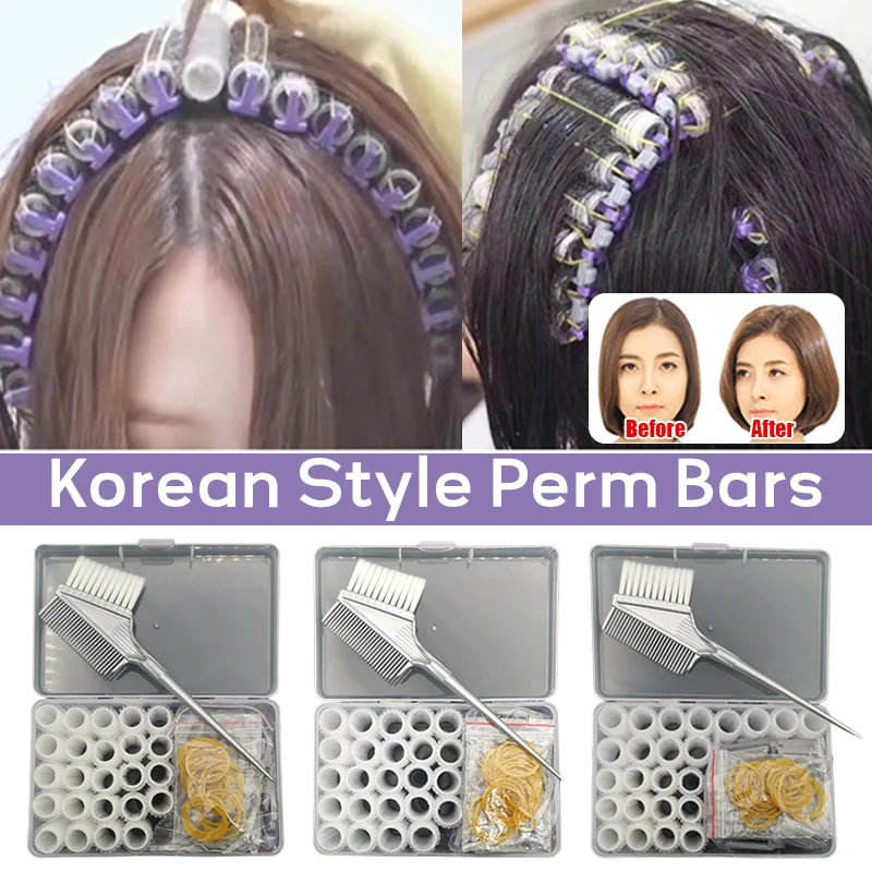 24Pcs Hair Root Perm Rods Bars Curlers With Clips & Rubber Bands Salon Nylon Hook & Loop Hair Rollers Set Hair Styling Tools