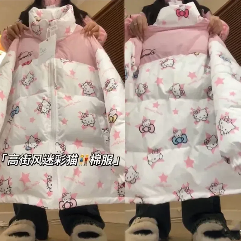 Hello Kitty ins style sweet and cute stars color-blocked cotton coat women\'s winter thickened cotton coat loose jacket fashion