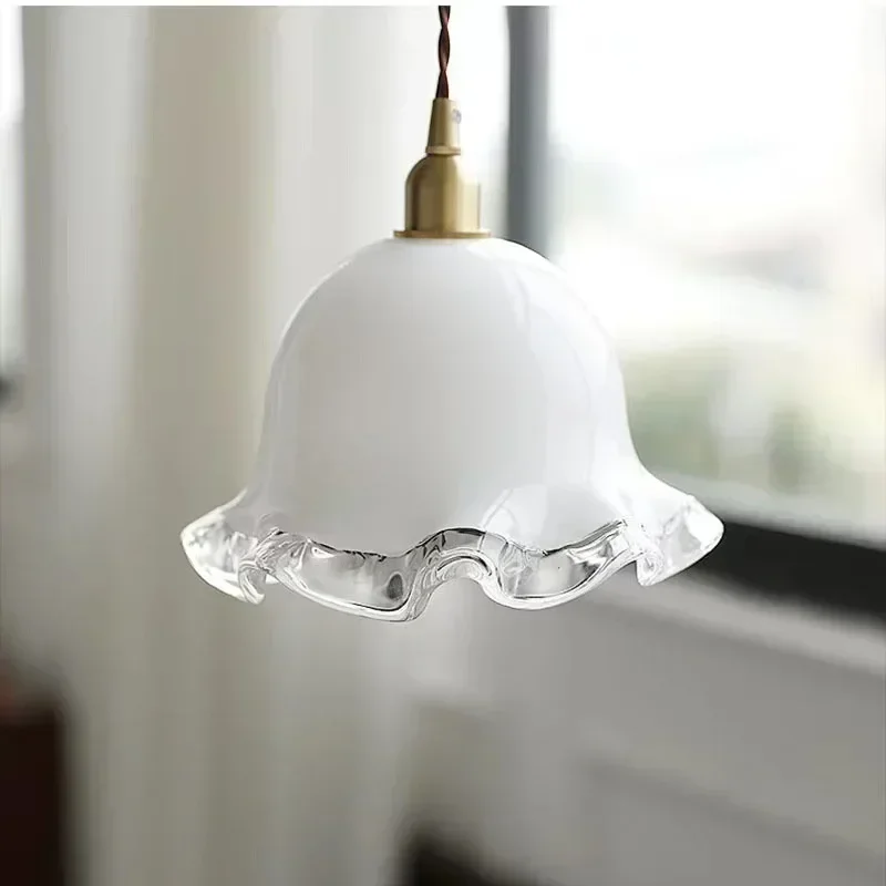 

SANDYHA Nordic Cream Glass Flower Bud Pendant Light LED Ceiling Chandelier for Dining Table Bar Bedroom Home Decor