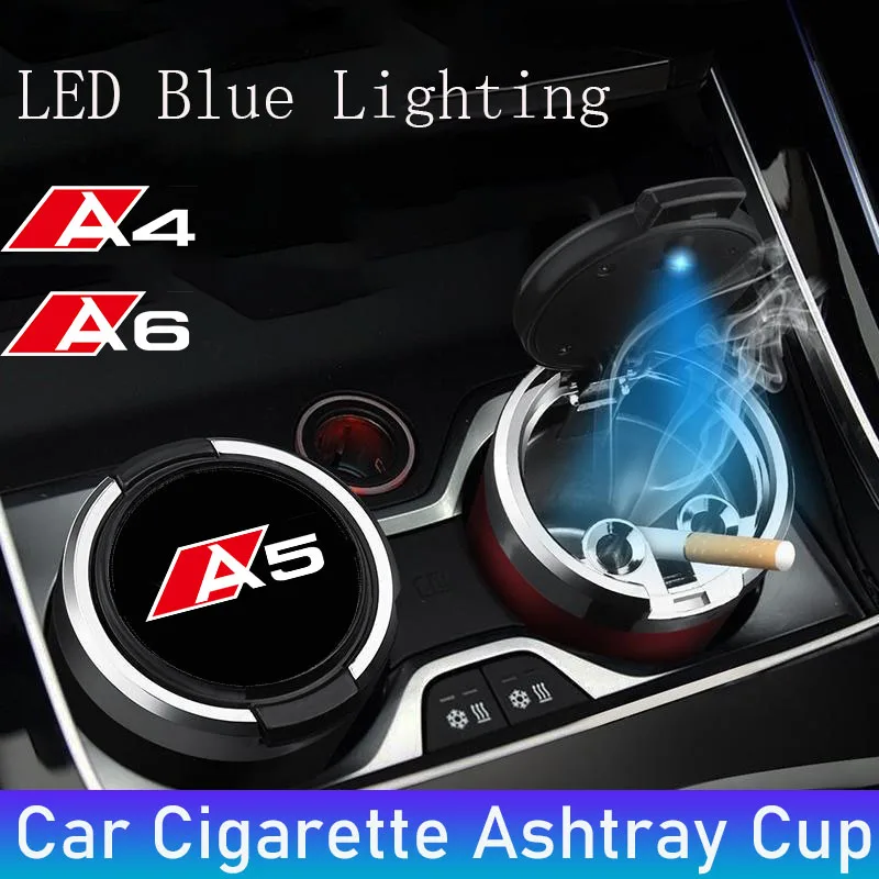 Car cigarette ashtray cup with lid with LED light portable detachable suitable for Audi A4 A5 A6 car interior accessories