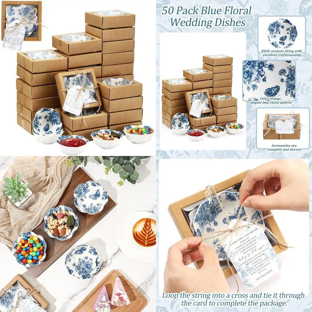 

Набор мини-чашечек для закусок с синим цветочным узором, 3,3 дюйма, 50 штук, идеально подходит для свадебных подарков или сувениров для вечеринок