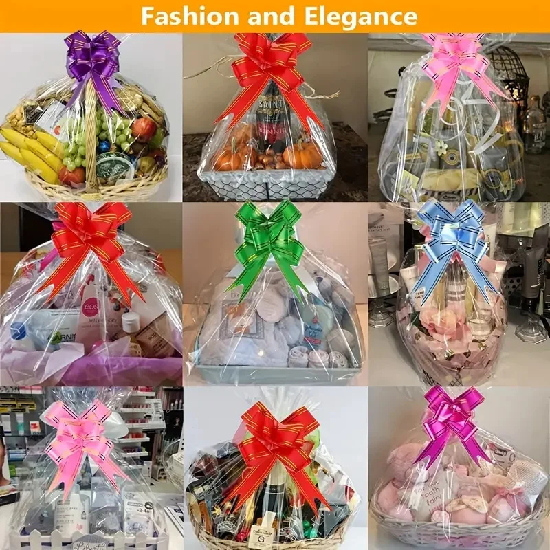 Bolsa grande de celofán transparente de 20/50 piezas con lazo para cesta y papel de regalo decoración navideña