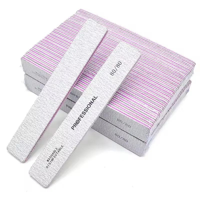전문가용 직사각형 네일 파일 80/80 제브라 그레이 사각 네일 파일 네일 케어 버퍼 도구