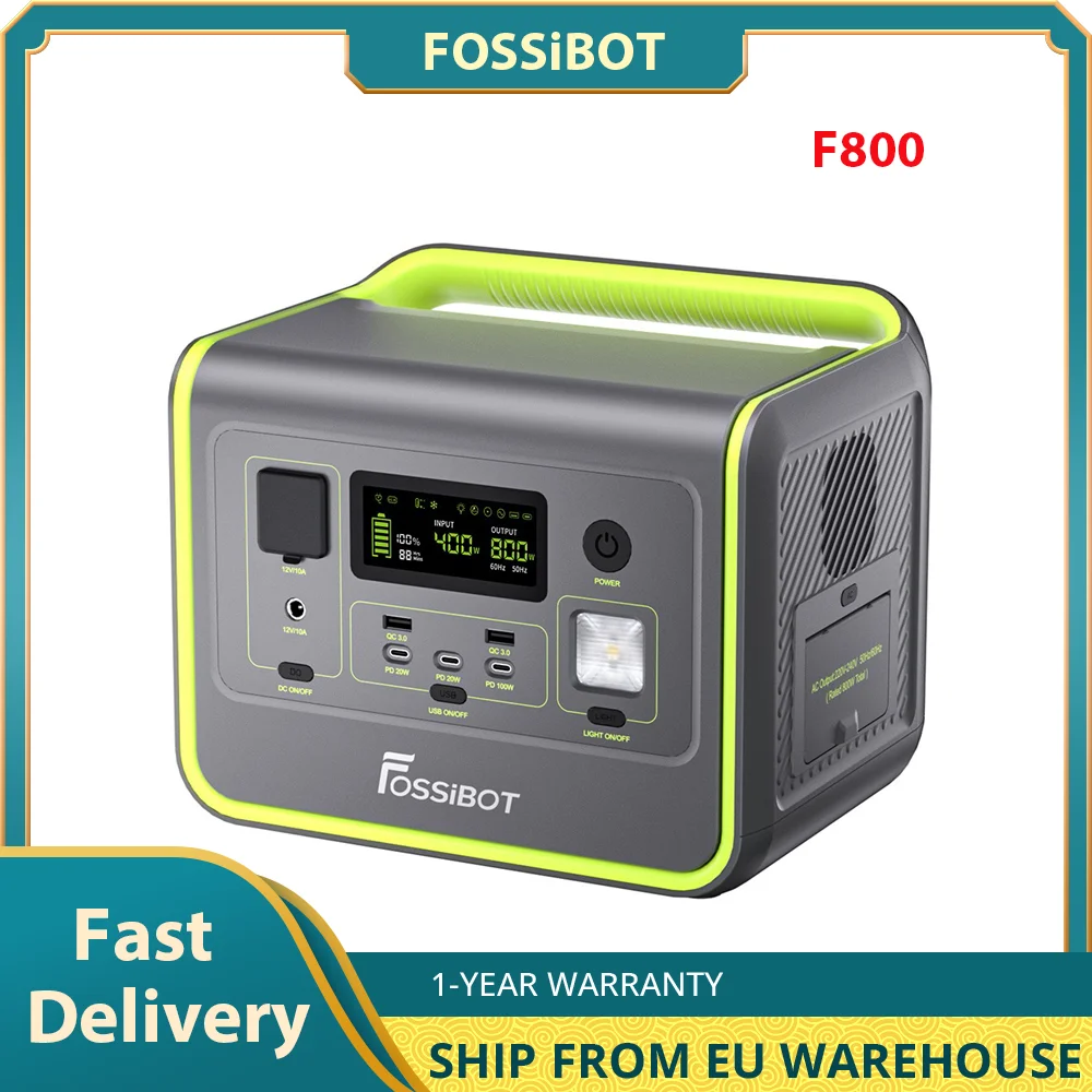 FOSSiBOT F800 Portable Power Station, 512Wh LiFePO4 Solar Generator, 3500 Times Cycle, 800W AC Output, 200W Max Solar Input