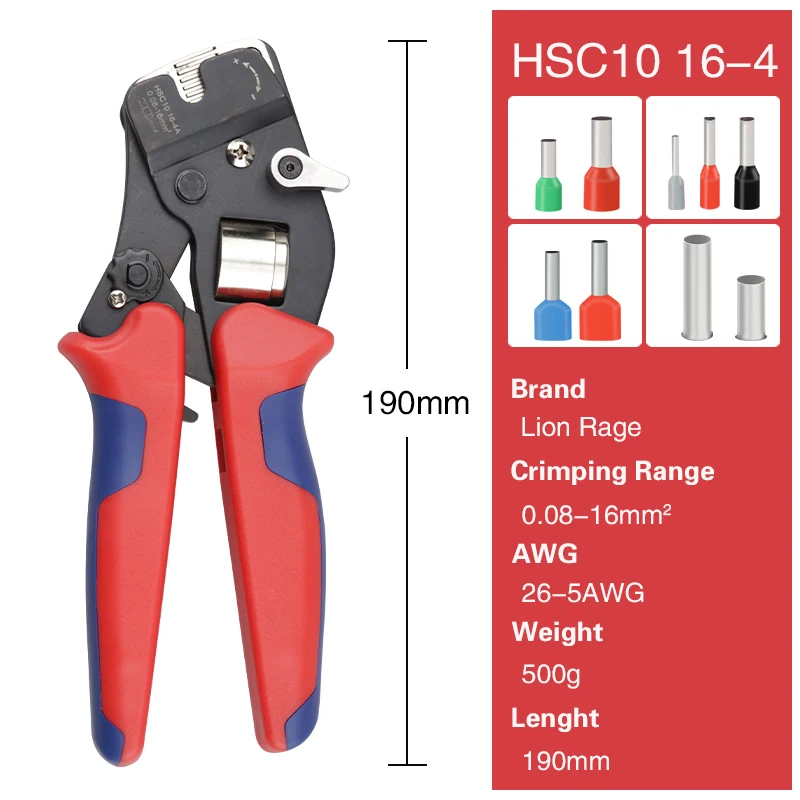 Ferrule Crimping Tools Tubular Wire End Terminal Mini Pliers Adjusting Knob Electrician\'s Clamp HSC10 16-4