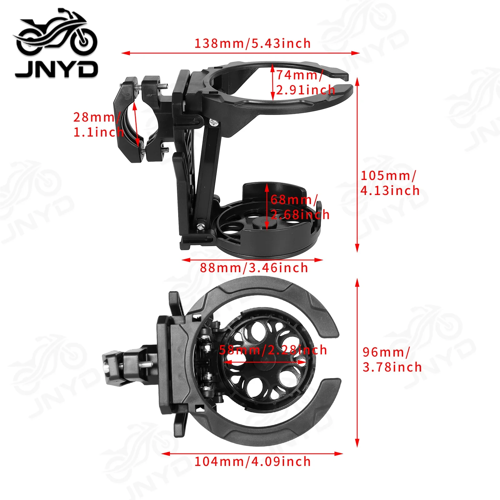 JNYD Universal Foldable Motorcycle Cup Holder Anti Shake Black Handlebar Drink Holder for Motorbike Bike ATV UTV Scooter