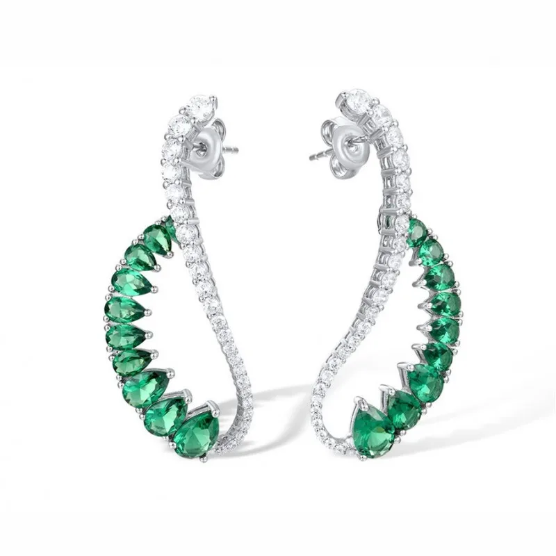 

2025 New S925 Gold Plated Pear-Shaped Emerald Snake Design Dangle Earrings with Lab Diamonds Luxury Gift Earrings for Women