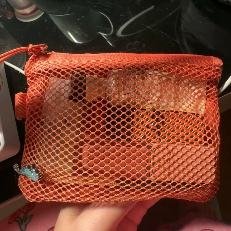 Mesh Storage Bag Korean Version Double-layer Zipper Card Bag Large Capacity Portable Lipstick Change Miscellaneous Bag