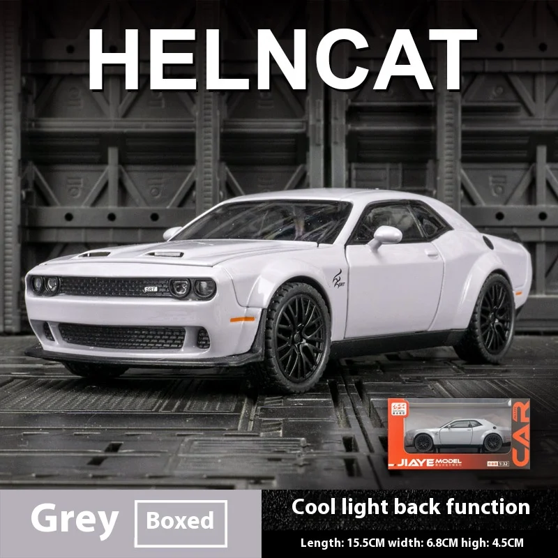

Машинка-игрушка Dodge Challenger Hellcat, масштаб 1:32, литая металлическая модель, с функцией отката, звуком и светом