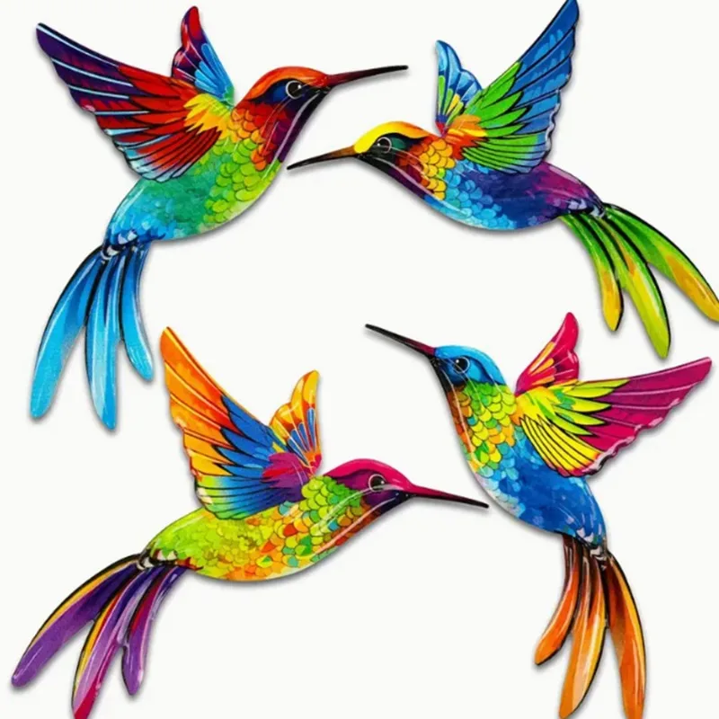4pcs Metal Hummingbird Wall Decor Garden Courtyard Balcony Fence Decoration Metal Art Crafts