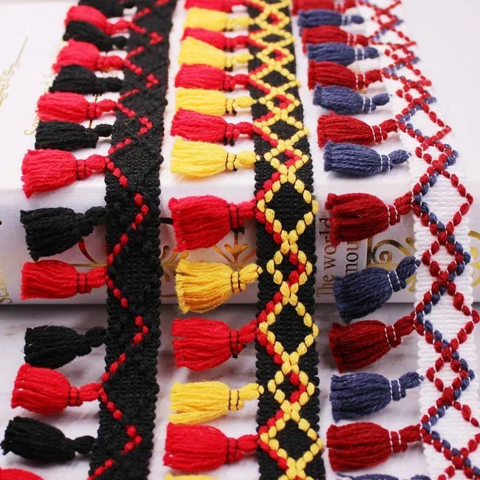 1 Yard/Los Spitzenband zum Nähen, Pompon-Besatz, Quasten, Pompons, 5 cm Breite, Kugelfransen, Stickerei, Bekleidungsstoff, handgefertigtes Accessoire – Detail 2