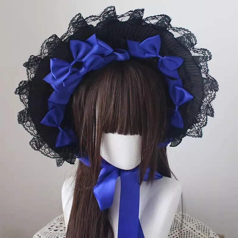 Nowa oryginalna czapka Harajuku Retro Handmade Gothic Lace Bow Flat Cap Sweet Lolita Cosplay Dress up Dark Bonnet Hat Akcesoria do włosów