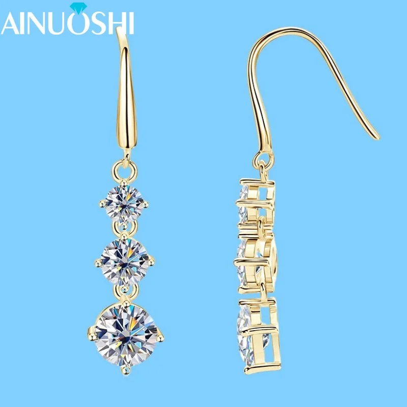 

AINUOSHI Round Cut D1.80CT Moissanite Earrings for Women S925 Real Silver Dangel Hook Earrings For Female Party Jewelry Gift