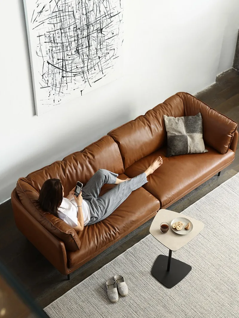 Leather Italian expression modern style retro style three-person four-person sofa