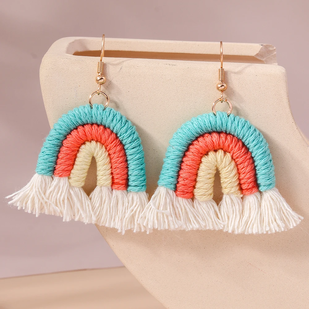 Aihua handgemachte gestrickte Regenbogen Kaktus Ohrringe für Frauen Mädchen schöne gehäkelte Wüste grüne Pflanze Ohrringe Sommers chmuck Geschenke – Detail 10