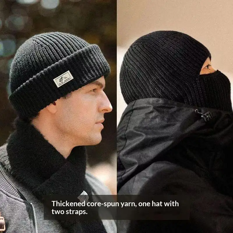 2Pcs Warm Knitted Ski Mask Cap 2In1 Winter Beanies Hats For Men Women Windproof Full Face Ski Mask Bonnet Cycling Earmuffs Hat