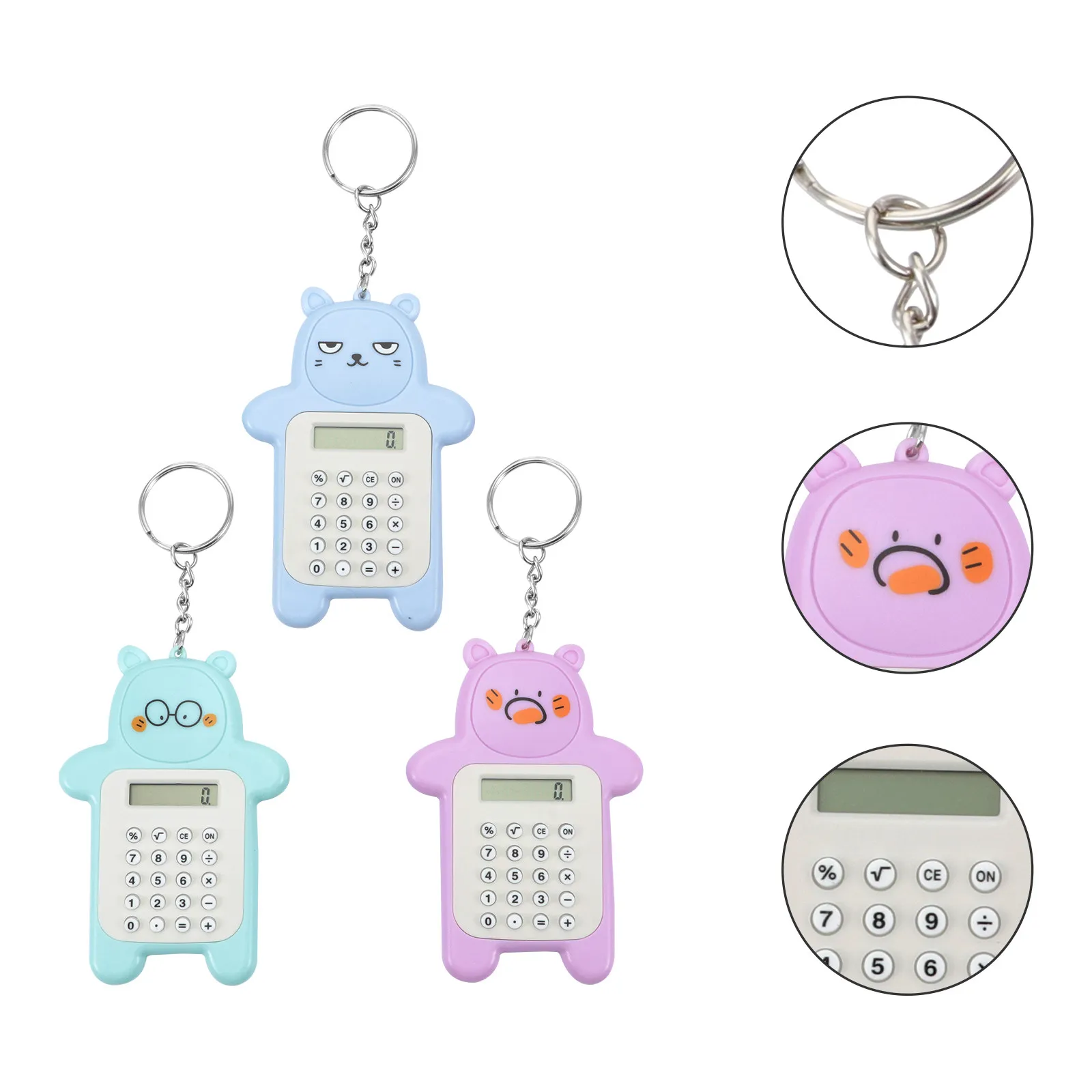 3Pcs Cute Mini Calculator Bear Shape Electronic Keychain Pendant Portable Pocket Calculator Sweet Gift for Friends